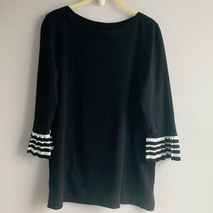 Cable & Gauge Lightweight Sweater Top Pleats Stripes Monotone Office Work Medium